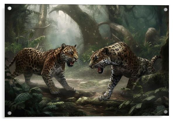 Rumble in the jungle two beasts fighting created with generative Acrylic by Michael Piepgras