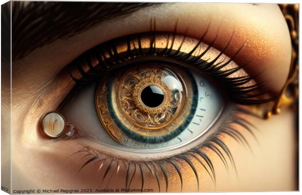 Close up of a female eye in steampunk style created with generat Canvas Print by Michael Piepgras