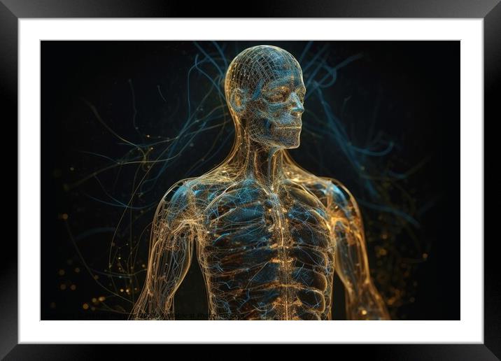 Visualization of the human genom created with generative AI tech Framed Mounted Print by Michael Piepgras