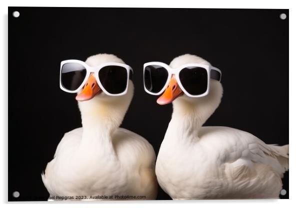 Two cool goose wearing sunglasses created with generative AI tec Acrylic by Michael Piepgras