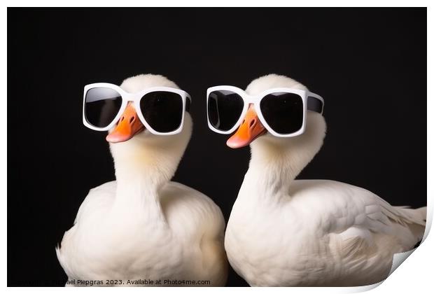 Two cool goose wearing sunglasses created with generative AI tec Print by Michael Piepgras