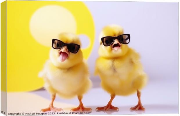 Two yellow chicks with sunglasses singing a song created with ge Canvas Print by Michael Piepgras