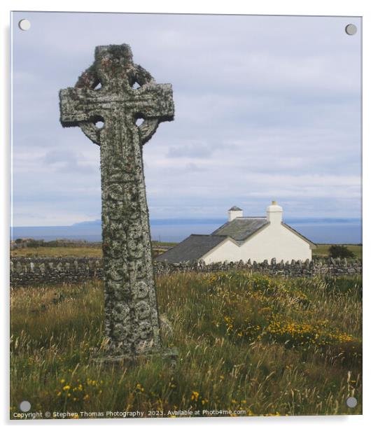 Celtic Cross on Lundy Island Acrylic by Stephen Thomas Photography 