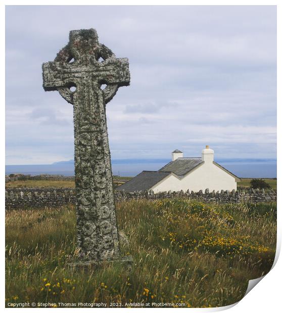 Celtic Cross on Lundy Island Print by Stephen Thomas Photography 