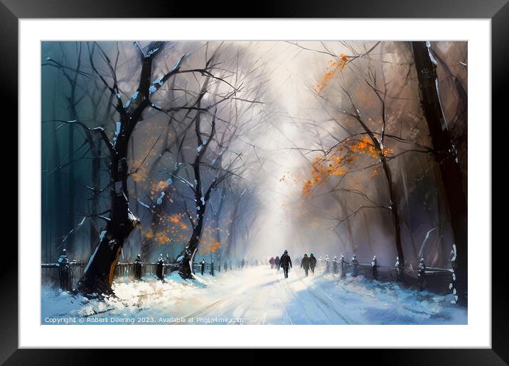 Snow In Central Park New York Framed Mounted Print by Robert Deering