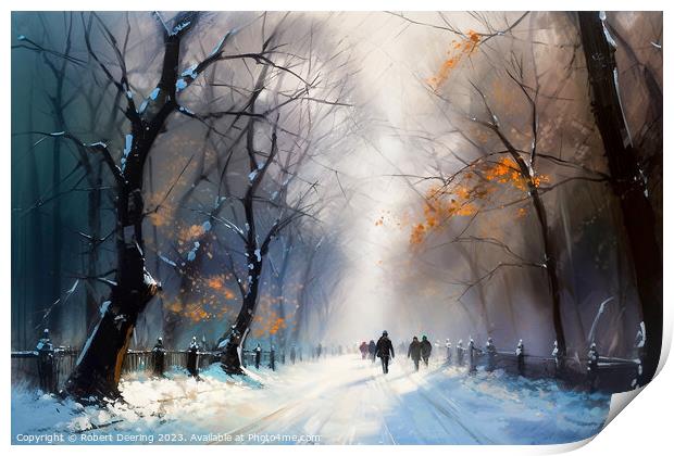 Snow In Central Park New York Print by Robert Deering