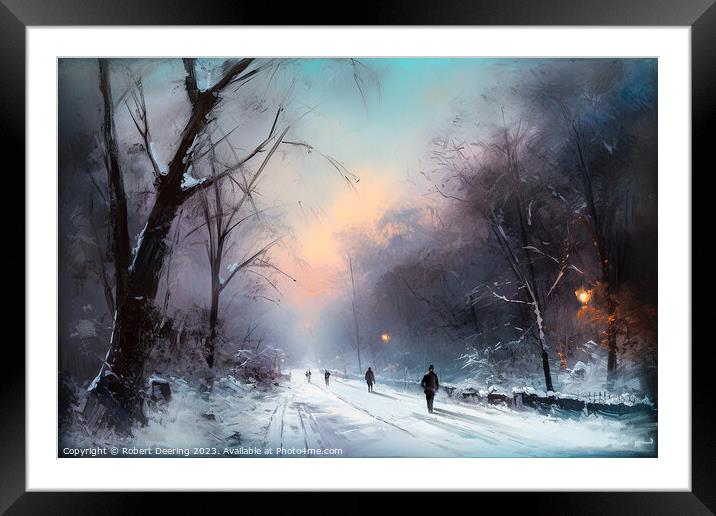 Sunset In Winter- Central Park New York Framed Mounted Print by Robert Deering