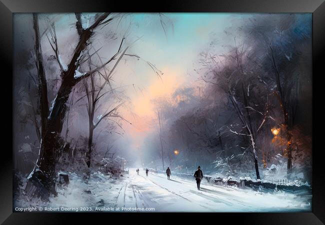 Sunset In Winter- Central Park New York Framed Print by Robert Deering