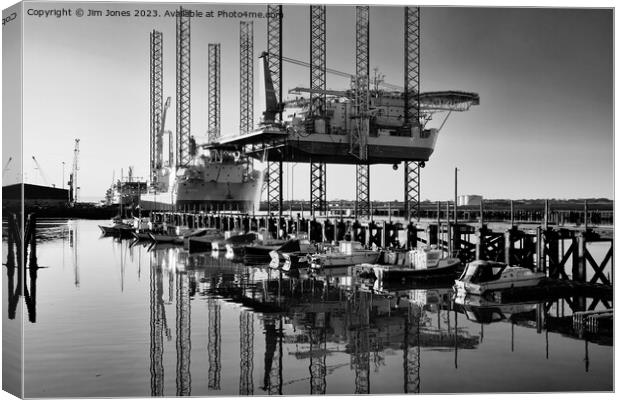 Big Ships and Little Boats - Monochrome Canvas Print by Jim Jones