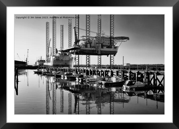 Big Ships and Little Boats - Monochrome Framed Mounted Print by Jim Jones