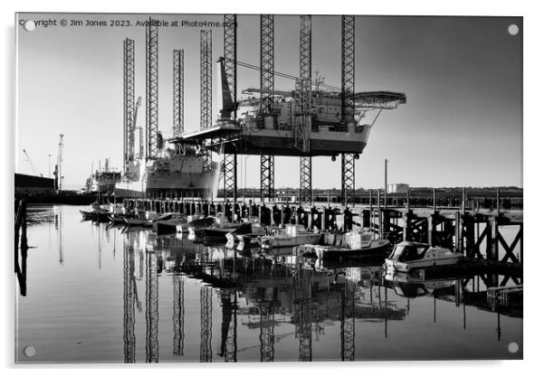 Big Ships and Little Boats - Monochrome Acrylic by Jim Jones
