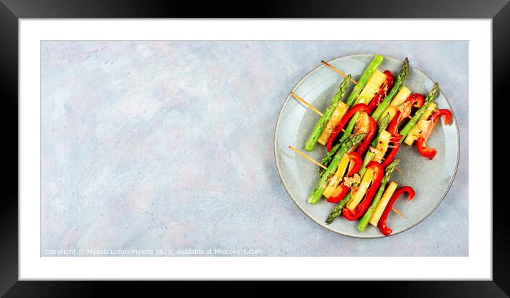 Vegetable skewers on skewers, space for text. Framed Mounted Print by Mykola Lunov Mykola