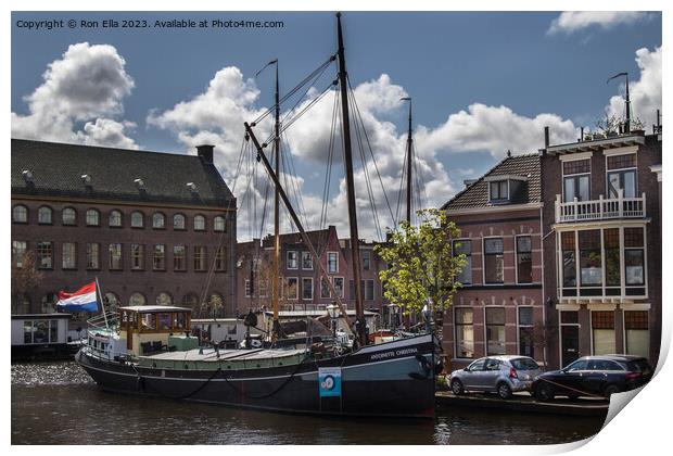 Navigating Leiden's Historic Harbor Print by Ron Ella