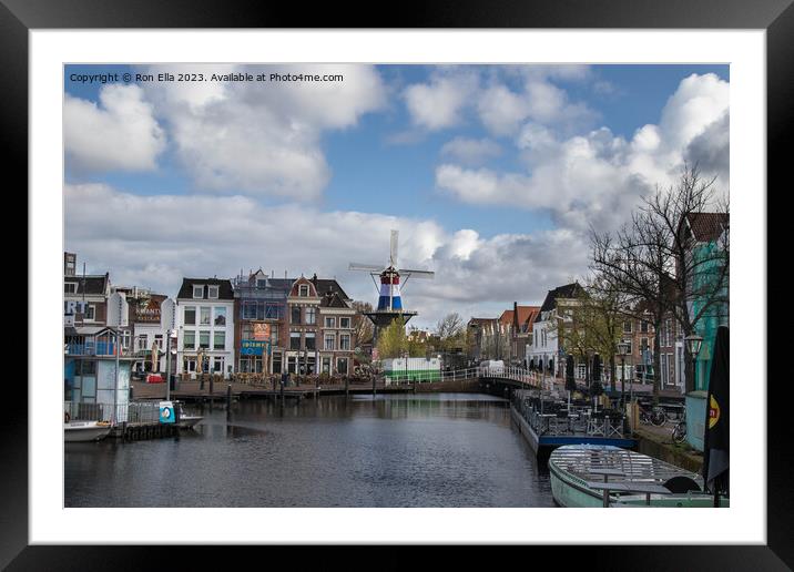Tranquil Leiden Harbour Scene Framed Mounted Print by Ron Ella