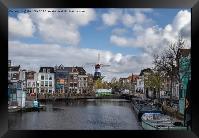 Tranquil Leiden Harbour Scene Framed Print by Ron Ella