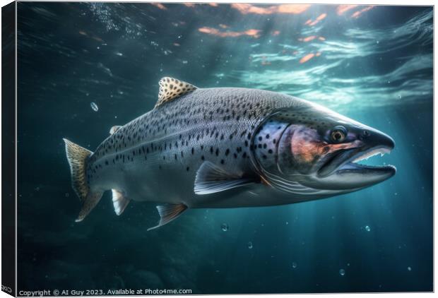 Salmon Underwater Painting Canvas Print by Craig Doogan Digital Art