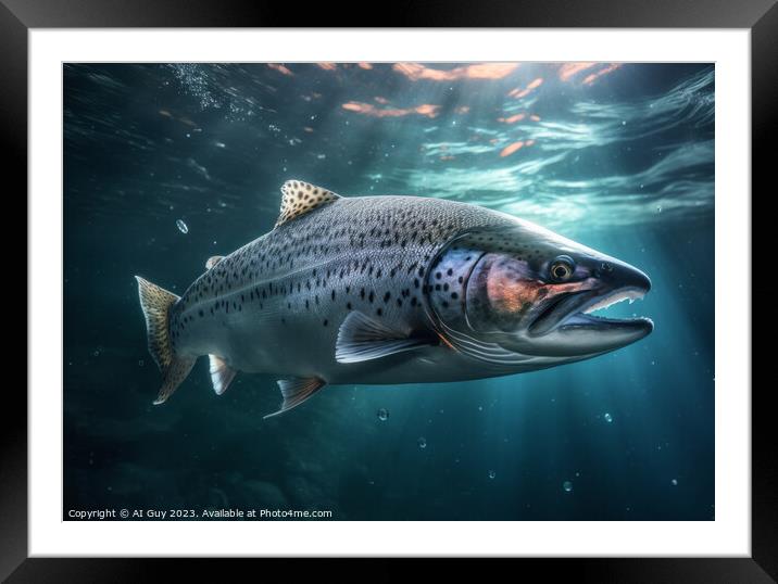Salmon Underwater Painting Framed Mounted Print by Craig Doogan Digital Art