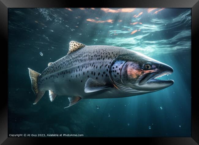 Salmon Underwater Painting Framed Print by Craig Doogan Digital Art