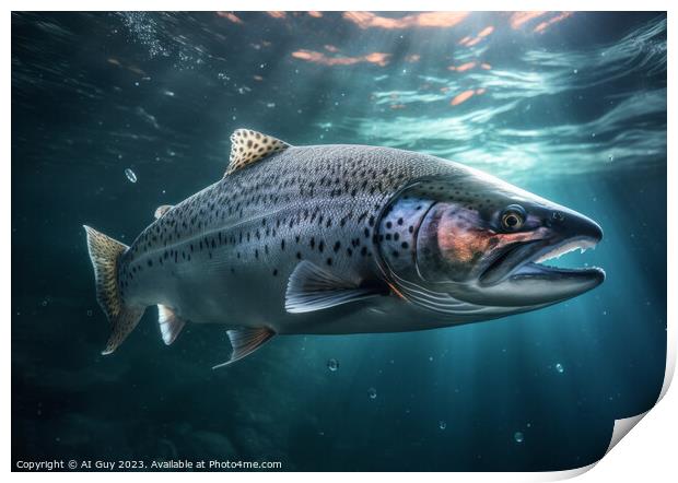 Salmon Underwater Painting Print by Craig Doogan Digital Art