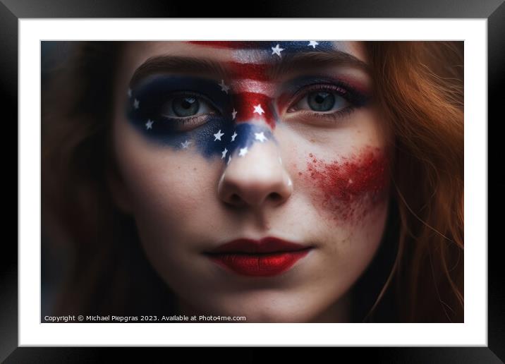 Independence day celebration close up of woman face painted with Framed Mounted Print by Michael Piepgras