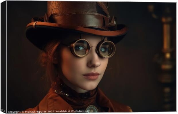 A beautiful portrait of a young woman in a steampunk outfit crea Canvas Print by Michael Piepgras