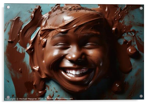 A happy childs face made of chocolate created with generative AI Acrylic by Michael Piepgras