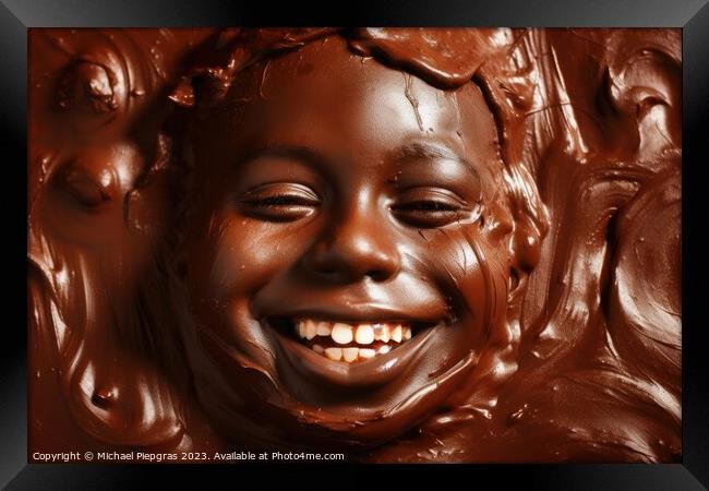 A happy childs face made of chocolate created with generative AI Framed Print by Michael Piepgras