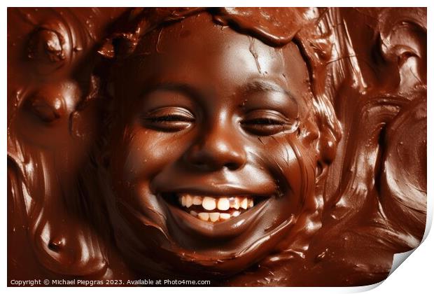A happy childs face made of chocolate created with generative AI Print by Michael Piepgras