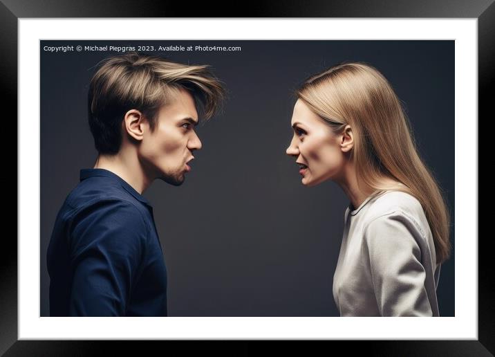 A man and a woman arguing created with generative AI technology. Framed Mounted Print by Michael Piepgras