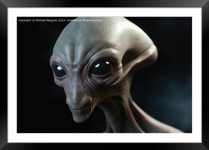 A photo realistic portrait of an alien created with generative A Framed Mounted Print by Michael Piepgras