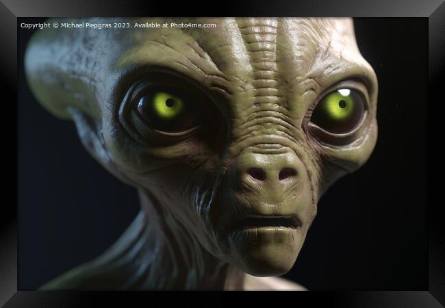 A photo realistic portrait of an alien created with generative A Framed Print by Michael Piepgras