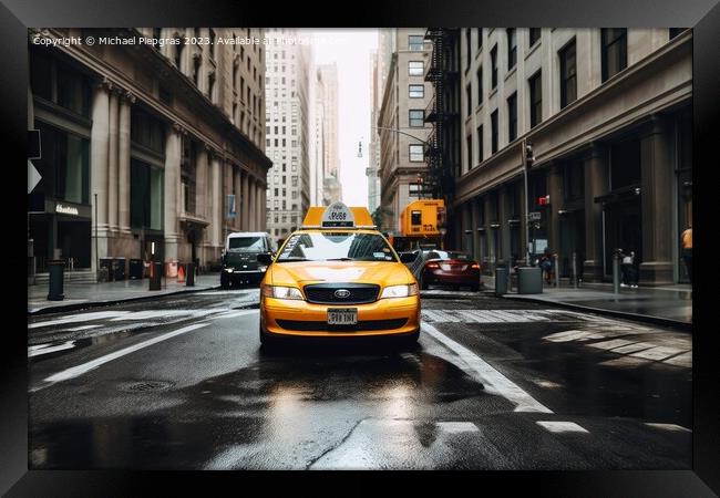 A yellow taxi in the streets of New York created with generative Framed Print by Michael Piepgras