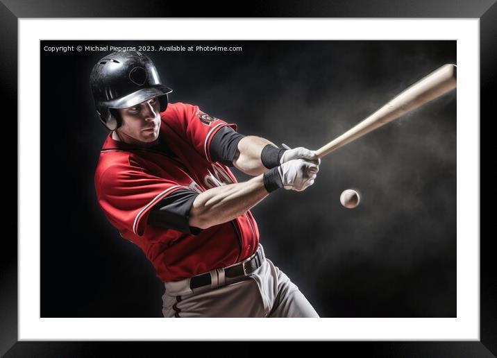 A Baseball player hitting a perfect home run created with genera Framed Mounted Print by Michael Piepgras