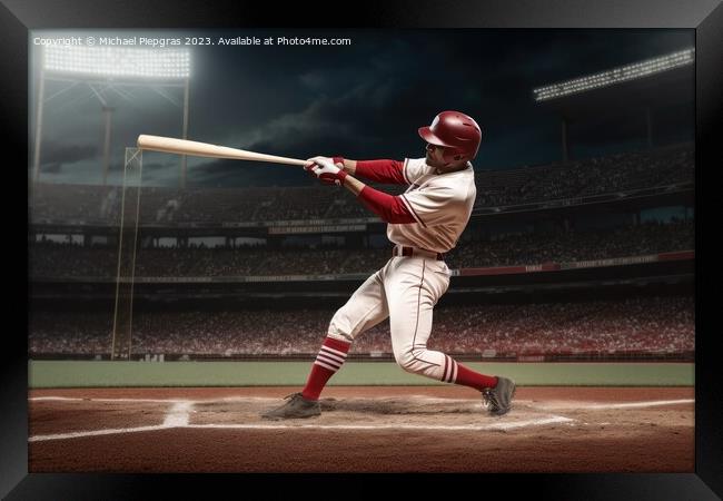 A Baseball player hitting a perfect home run created with genera Framed Print by Michael Piepgras
