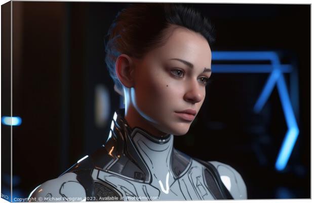 Futuristic female android with cybord technology created with ge Canvas Print by Michael Piepgras