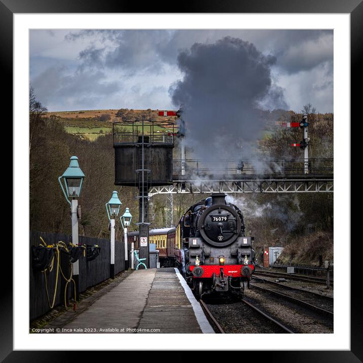 Steam Train Pulling In To Grosmont Station Framed Mounted Print by Inca Kala