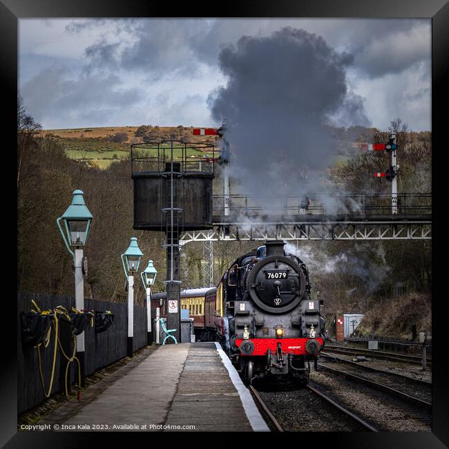 Steam Train Pulling In To Grosmont Station Framed Print by Inca Kala