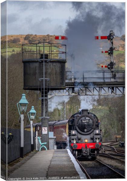 Steam Train Pulling In To Grosmont Station Canvas Print by Inca Kala