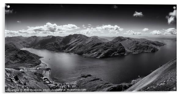 View from Beinn Sgritheall over Loch Hourn B&W Acrylic by Phill Thornton