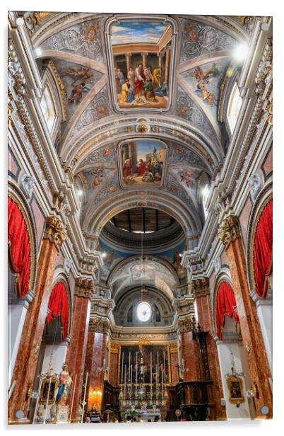 Church of Saint Lawrence Interior in Birgu, Malta Acrylic by Artur Bogacki