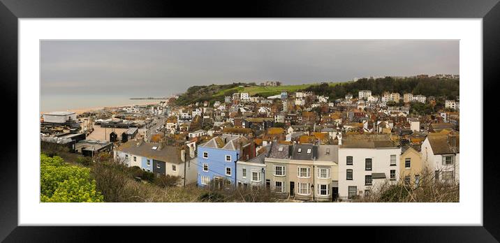 Panorama of Hastings Old Town Framed Mounted Print by Leighton Collins