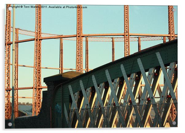 Southampton Gas Tanks and Bridge Acrylic by Terri Waters