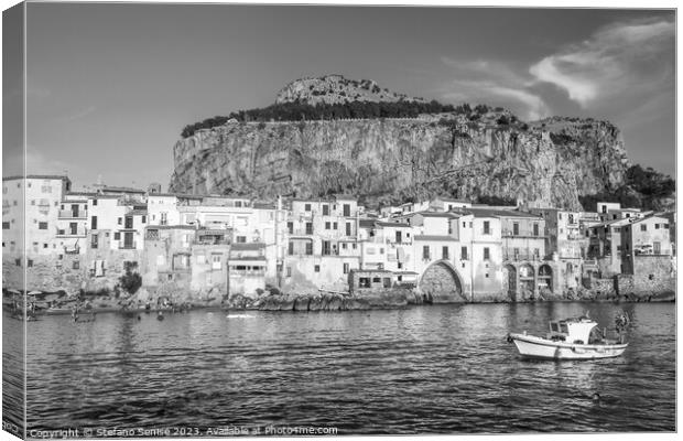 Serene Mountain Harbor of Old Town of Cefalu Canvas Print by Stefano Senise