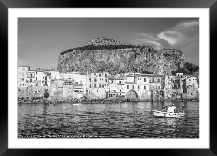 Serene Mountain Harbor of Old Town of Cefalu Framed Mounted Print by Stefano Senise
