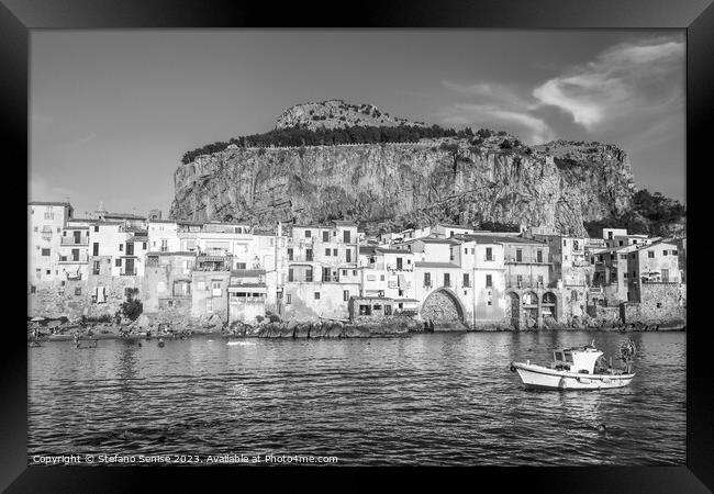 Serene Mountain Harbor of Old Town of Cefalu Framed Print by Stefano Senise