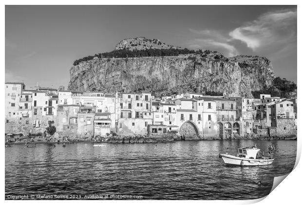 Serene Mountain Harbor of Old Town of Cefalu Print by Stefano Senise