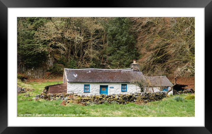 Isolated Welsh Stone Cottage Framed Mounted Print by Pearl Bucknall