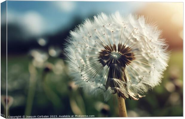 A field with a beautiful dandelion. Ai generated. Canvas Print by Joaquin Corbalan