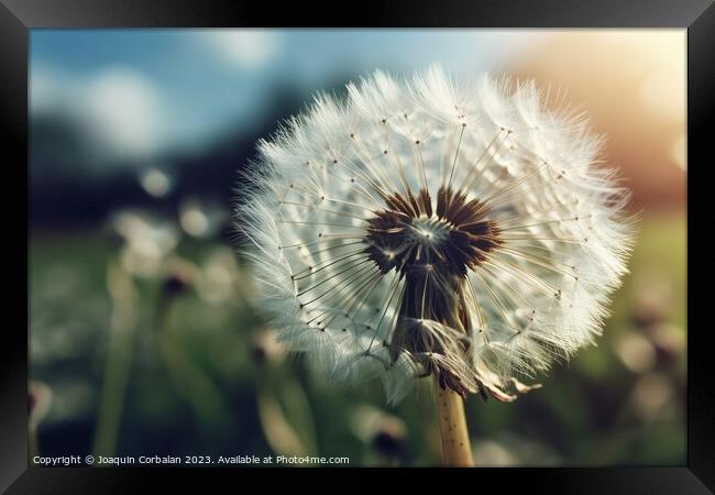A field with a beautiful dandelion. Ai generated. Framed Print by Joaquin Corbalan