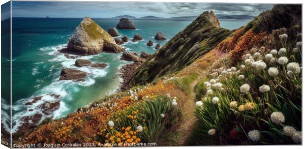 Panorama of the coastline at Nugget point, Otago. Ai generated. Canvas Print by Joaquin Corbalan